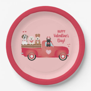 Assiettes En Carton Joyeux Valentines Jour Pickup Camion Aimer Chiens