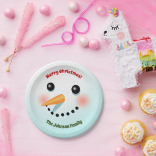 Assiettes En Carton Joyeux visage de Snowman