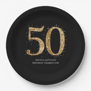 Assiettes En Carton Jubilé 50 ans élégant paillettes or
