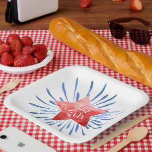 Assiettes En Carton Juillet 4 Star Fireworks Plaque papier
