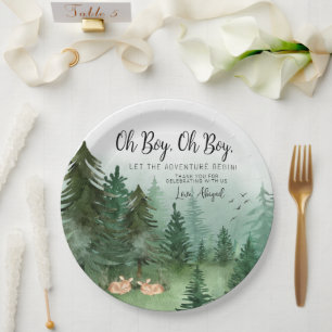 Assiettes En Carton Jumeaux Garçons Cerf Bois Rond Baby Shower