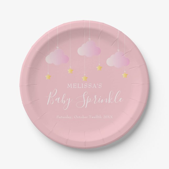 Assiettes En Carton Jumeler petit baby shower étoile rose (Devant)