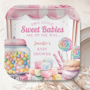 Assiettes En Carton Jumelles Candyland Baby Shower Fille Rose