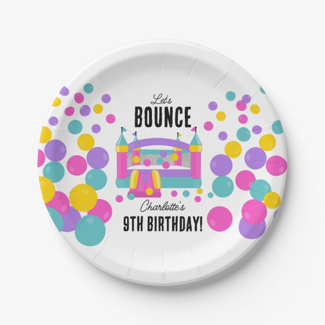 Assiettes En Carton Jumping Bouncy Castle Girls Birthday Party (Devant)