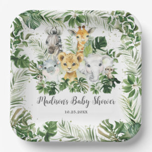 Assiettes En Carton Jungle Animal Safari Vert Baby shower Neutre