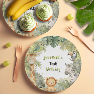 Assiettes En Carton Jungle Animaux 1er Anniversaire Plaques papier fêt