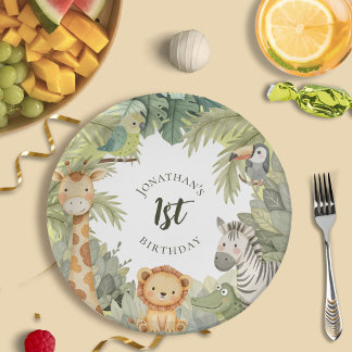 Assiettes En Carton Jungle Animaux 1er Anniversaire Plaques papier fêt