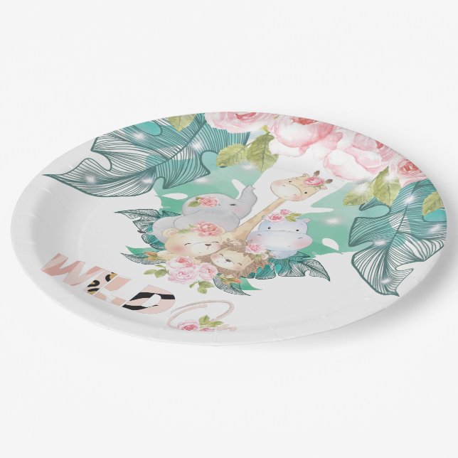 Assiettes En Carton Jungle Animaux Fille Anniversaire Sauvage Un (Angle)