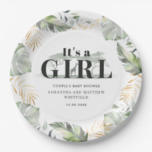Assiettes En Carton Jungle botanique Giraffe Couple Baby shower