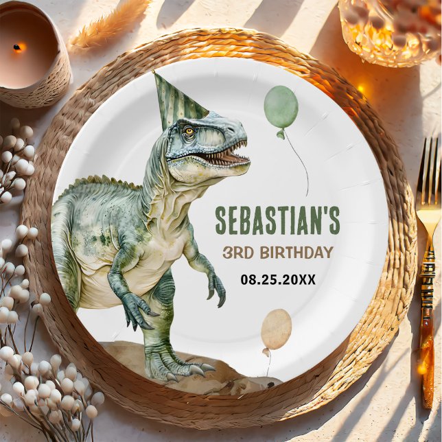 Assiettes En Carton Jungle Dinosaur T Rex 3e fête d'anniversaire (Créateur téléchargé)