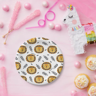 Assiettes En Carton Jungle Lion Motif avec nom enfant Anniversaire