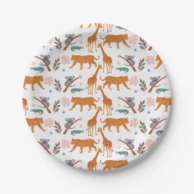 Assiettes En Carton Jungle Safari 1er anniversaire (Devant)