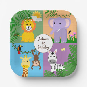 Assiettes En Carton Jungle Safari animal sauvage Anniversaire de enfan