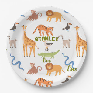 Assiettes En Carton Jungle Safari Animaux sauvages Personnalisé Annive