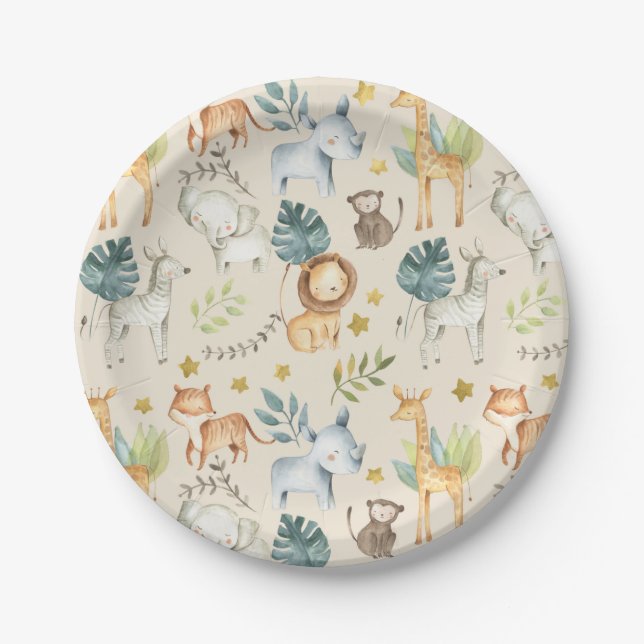 Assiettes En Carton Jungle safari animaux tout-petit 2ème anniversaire (Devant)