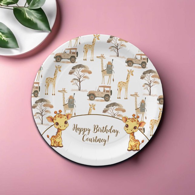 Assiettes En Carton Jungle Safari avec Giraffes Anniversaire (Créateur téléchargé)