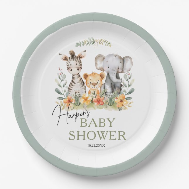Assiettes En Carton Jungle Safari Baby shower animal bébé (Devant)
