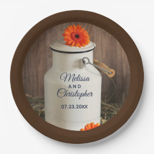 Assiettes En Carton Jus de lait blanc rustique avec Mariage de fleurs