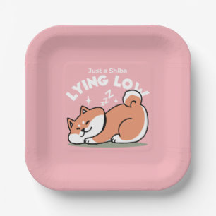 Assiettes En Carton Juste un Shiba allongé bas : mignonne conception S