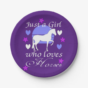Assiettes En Carton Juste une fille qui aime les chevaux en violet