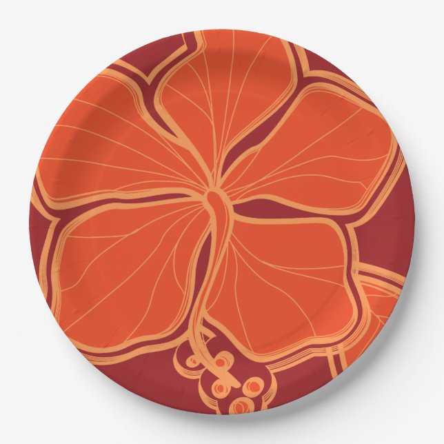 Assiettes En Carton Kailua Hibiscus Hawaiian Ingénié Floral (Devant)