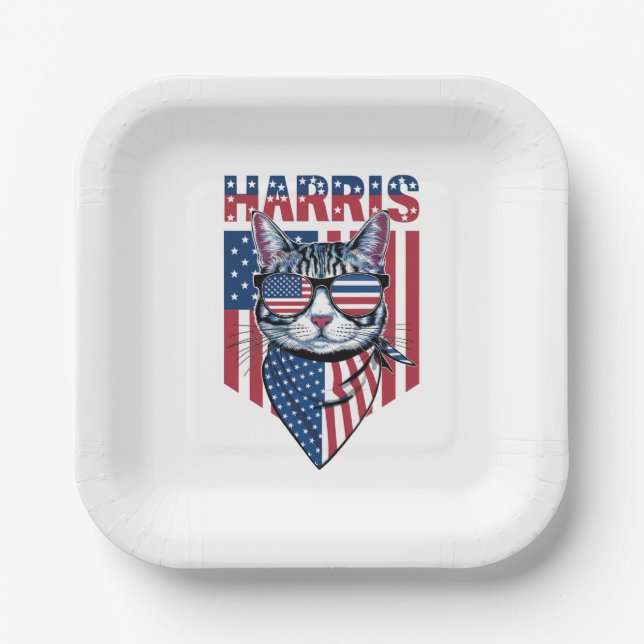 Assiettes En Carton Kamala Harris pour le président 2024 Funny Cat (Recto)