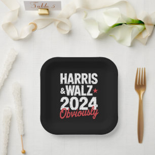 Assiettes En Carton Kamala Walz Évidemment 2024 Harris Waltz 2024
