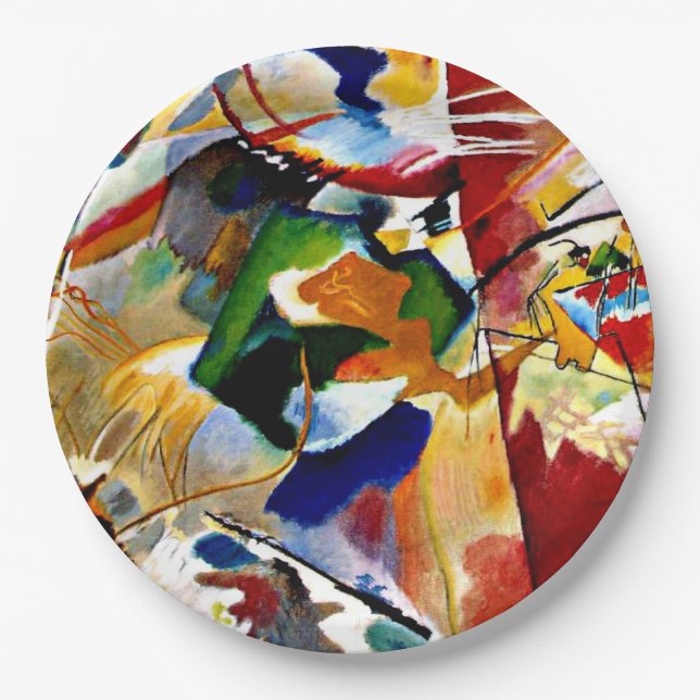 Assiettes En Carton Kandinsky - Peinture avec Centre Vert (Devant)