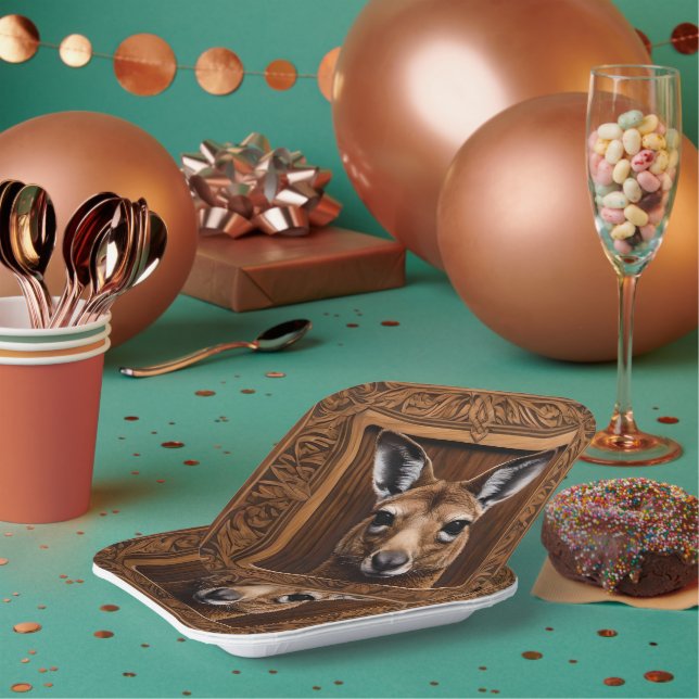 Assiettes En Carton Kangaroo en bois 3D australien (Multi)