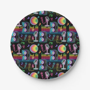 Assiettes En Carton Karaoké Néon Lumineux Musique Chanson Fête