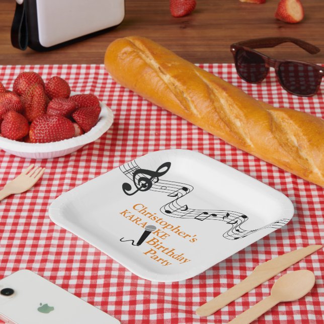 Assiettes En Carton Karaoke Party Échelle musicale Microphone Orange (Pique-nique)