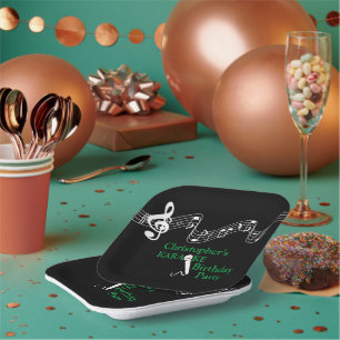 Assiettes En Carton Karaoke Party Échelle musicale Microphone Vert