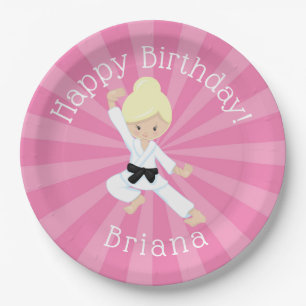 Assiettes En Carton Karate Anniversaire Fête Blonde Coiffeuse Fille ro