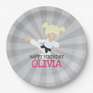 Assiettes En Carton Karate Girl Pink Martial Arts Anniversaire
