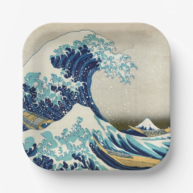 Assiettes En Carton Katsushika Hokusai - La Grande vague au large de K (Recto)