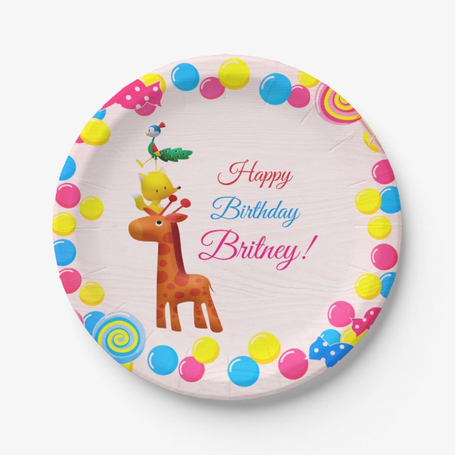 Assiettes En Carton Kawaii Animal Tower Plaques de papier d'anniversai (Devant)