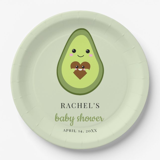 Assiettes En Carton Kawaii Avocado Pregnant Baby shower mou Minimal (Devant)