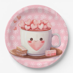 Assiettes En Carton Kawaii chocolat au cacao chaud et flocons de neige