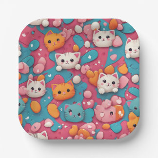 Assiettes En Carton Kawaii Cute Chat Motif Imprimer Plaques de papier