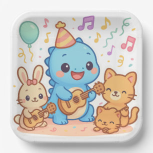 Assiettes En Carton Kawaii Dinosaur Conception de la fête des enfants 