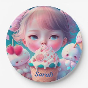 Assiettes En Carton Kawaii glaces filles plaques de papier