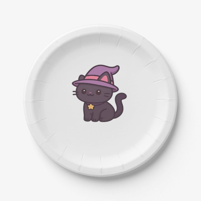 Assiettes En Carton Kawaii Witch Cat in Purple Hat Classic T-Shirt (Devant)