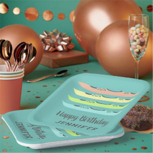 Assiettes En Carton Kayaks couleur Pastel sur Turquoise Personnalisé