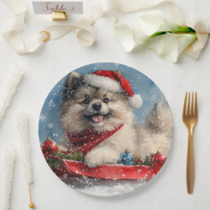 Assiettes En Carton Keeshond Chien dans la corniche laissez-le neiger 