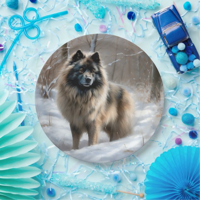 Assiettes En Carton Keeshond Qu'Il Neige Noël (Fête)