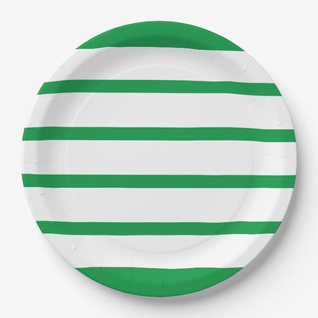 Assiettes En Carton Kelly Green et White Minimal Large Stripes Office (Devant)