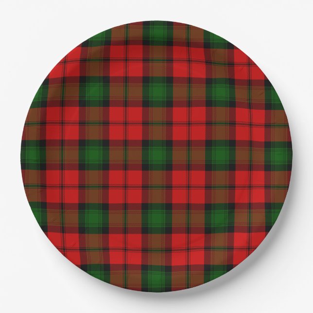 Assiettes En Carton Kerr tartan rouge vert plaid (Devant)
