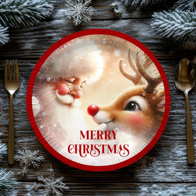 Assiettes En Carton Kids Santa and Red Nose Rudolph Christmas Plates (Kids Santa and Red Nose Rudolph Christmas Plates)