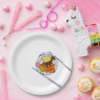 Assiettes En Carton Kimbap Slice with Chopsticks - Art alimentaire cor