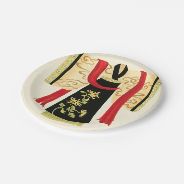 Assiettes En Carton Kimono japonais traditionnel avec imprimé floral (Angle)